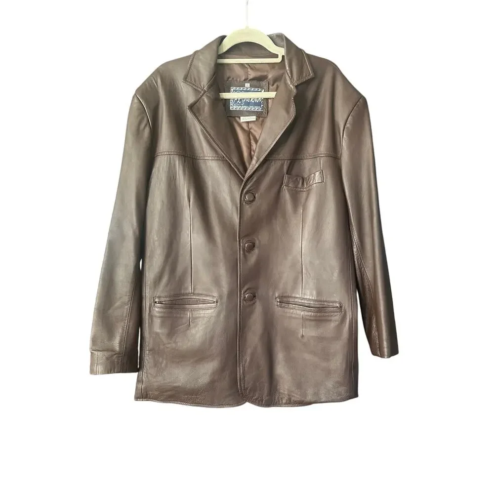 Vintage Creaciones AC Herna Lambskin Leather Blazer Brown Size 46